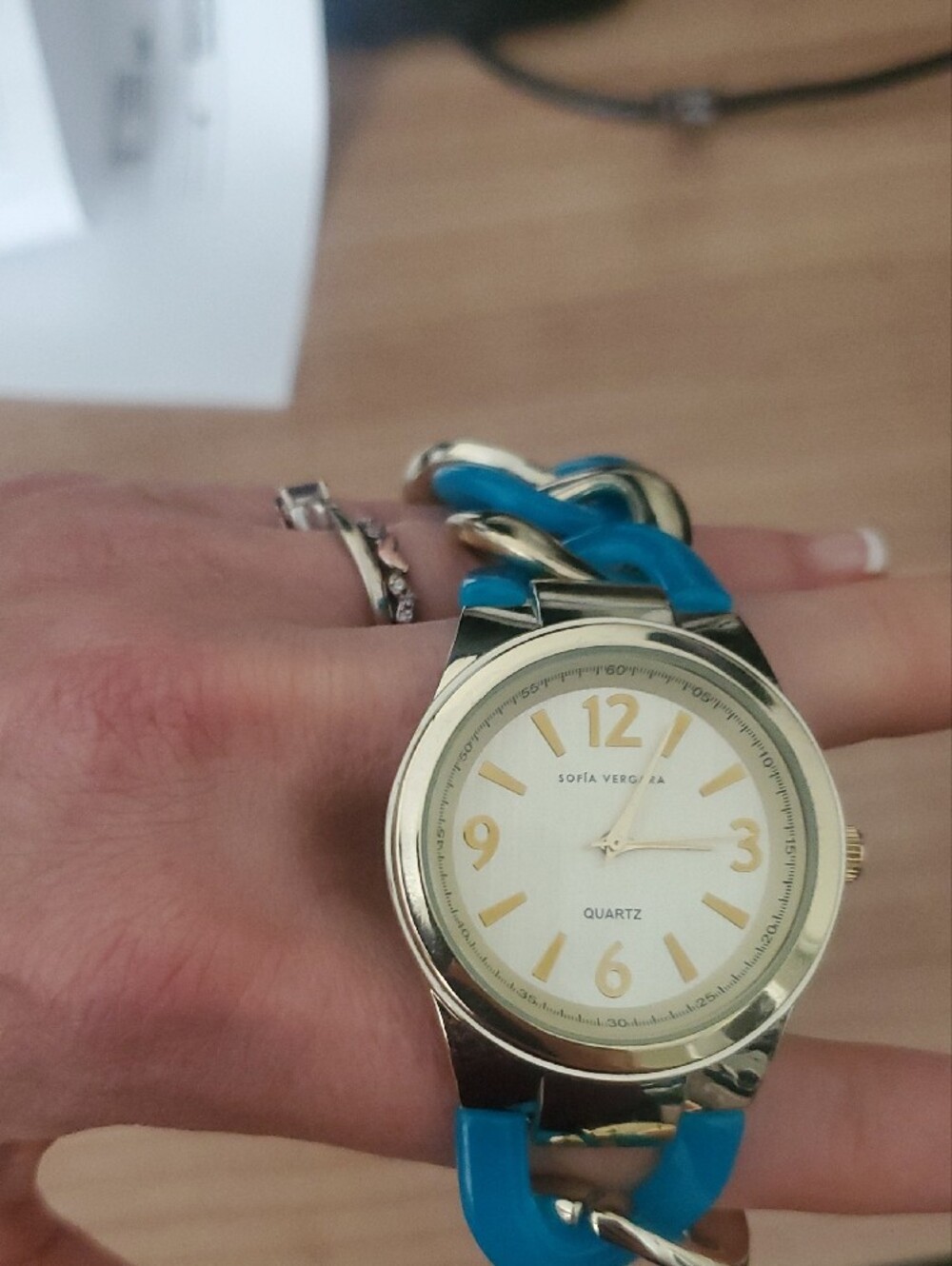 sofia by sofia vergara Silver and Turquoise Link Bracelet Watch - Picture 4 of 8